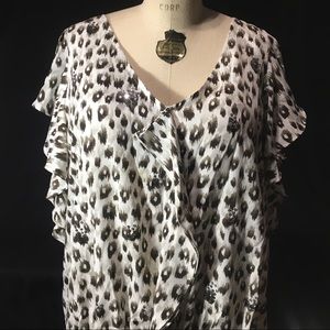 Pretty Lane Bryant Women’s Cheetah Ruffled Elastic Waist Short Sleeve Top Sz.18